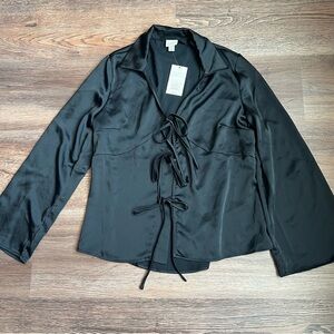 A New Day Black Satin Tie-Front Blouse